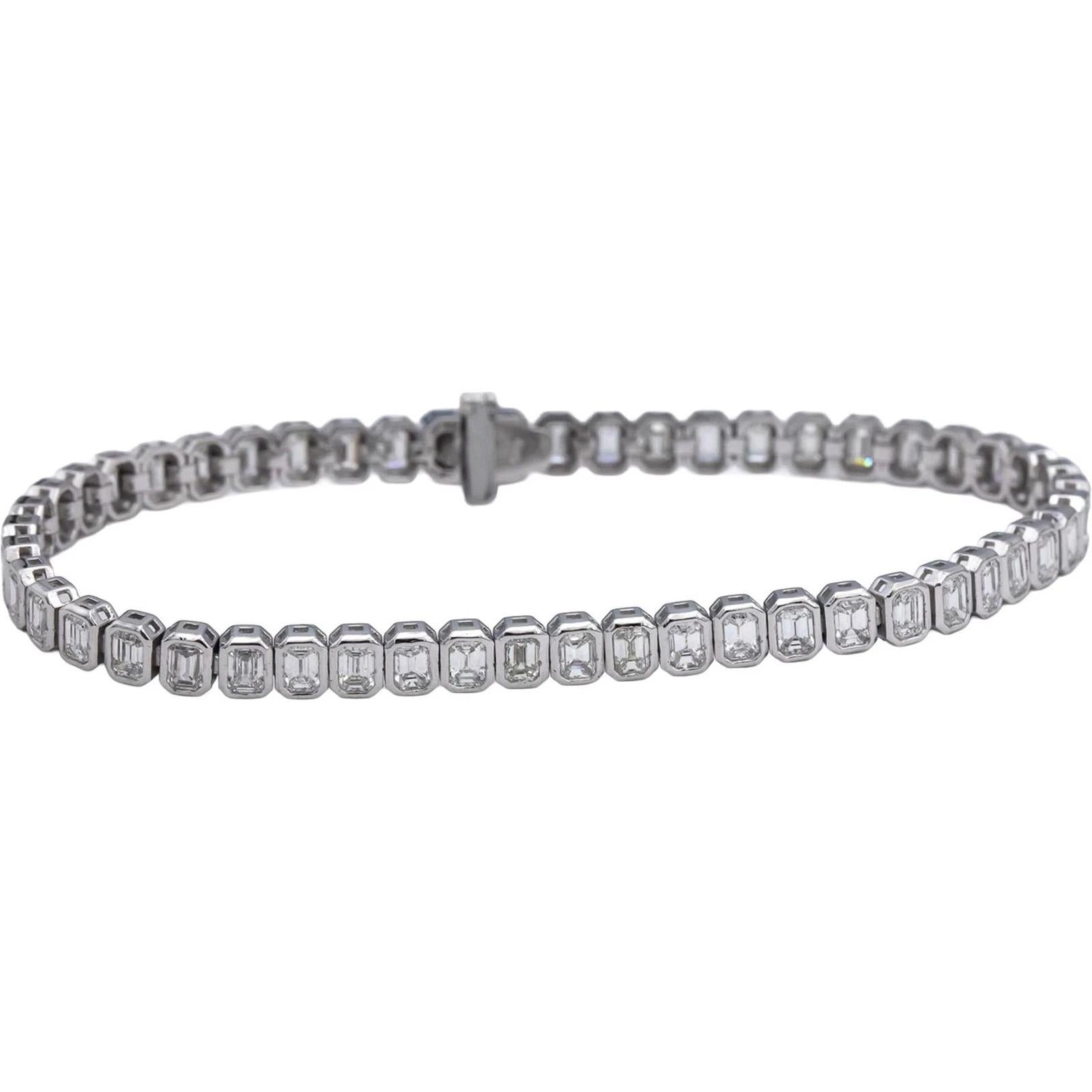 14K White Gold Emerald Cut Diamond Tennis Bracelet 6.10ct FG VS 7”