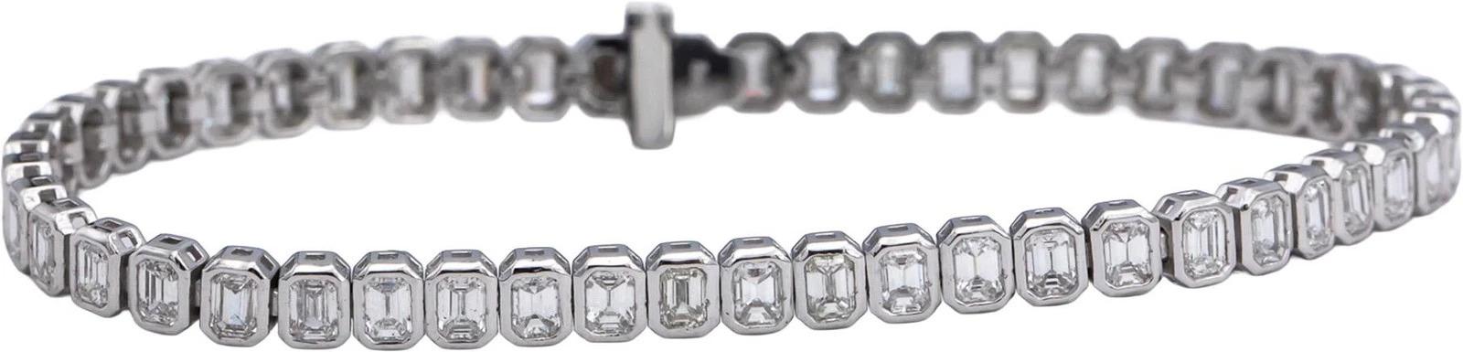 14K White Gold Emerald Cut Diamond Tennis Bracelet 6.10ct FG VS 7”