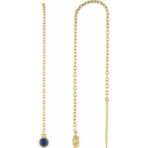 14K Yellow Natural Blue Sapphire Chain Earrings