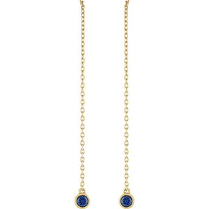 14K Yellow Natural Blue Sapphire Chain Earrings