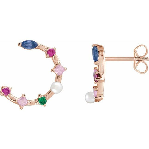 14K Rose Pearl & Natural Multi-Gemstone Earrings