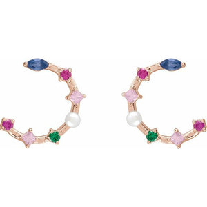 14K Rose Pearl & Natural Multi-Gemstone Earrings