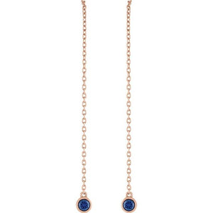 14K Rose Natural Blue Sapphire Chain Earrings