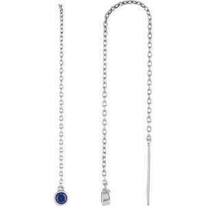 14K White Natural Blue Sapphire Chain Earrings