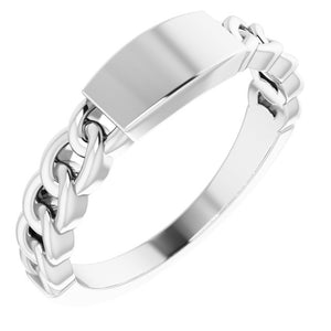 14K White Engravable Chain Link Ring