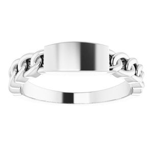14K White Engravable Chain Link Ring