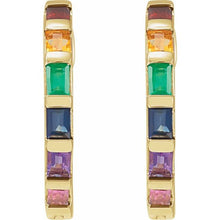 Load image into Gallery viewer, 14K Yellow Natural Multi-Gemstone Rainbow Hoop Earrings
