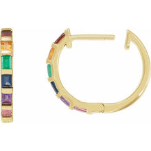 Load image into Gallery viewer, 14K Yellow Natural Multi-Gemstone Rainbow Hoop Earrings
