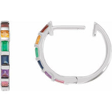 Load image into Gallery viewer, 14K White Natural Multi-Gemstone Rainbow Hoop Earrings
