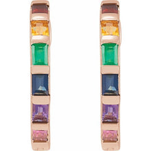 Load image into Gallery viewer, 14K Rose Natural Multi-Gemstone Rainbow Hoop Earrings
