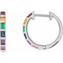 Load image into Gallery viewer, 14K White Natural Multi-Gemstone Rainbow Hoop Earrings
