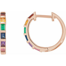 Load image into Gallery viewer, 14K Rose Natural Multi-Gemstone Rainbow Hoop Earrings
