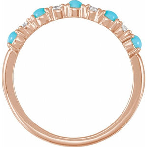 14K Rose Natural Turquoise & 1/8 CTW Natural Diamond Ring