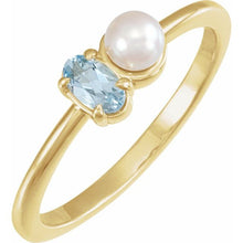 Load image into Gallery viewer, 14K Yellow Natural Aquamarine &amp; Cultured White Akoya Pearl Ring
