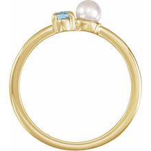 Load image into Gallery viewer, 14K Yellow Natural Aquamarine &amp; Cultured White Akoya Pearl Ring
