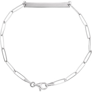 14K White Engravable Bar 7" Bracelet