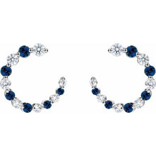 Load image into Gallery viewer, 14K White Natural Blue Sapphire &amp; 1/3 CTW Natural Diamond Hoop Earrings
