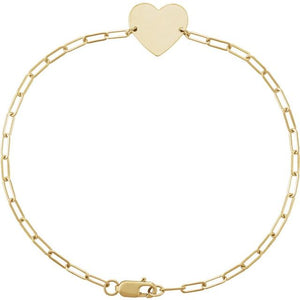 14K Yellow Engravable Heart 7" Bracelet