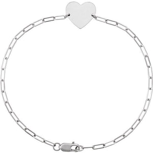 14K White Engravable Heart 7" Bracelet