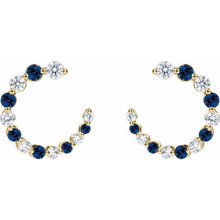 Load image into Gallery viewer, 14K Yellow Natural Blue Sapphire &amp; 1/3 CTW Natural Diamond Hoop Earrings
