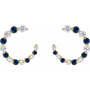 14K Yellow Natural Blue Sapphire & 1/3 CTW Natural Diamond Hoop Earrings