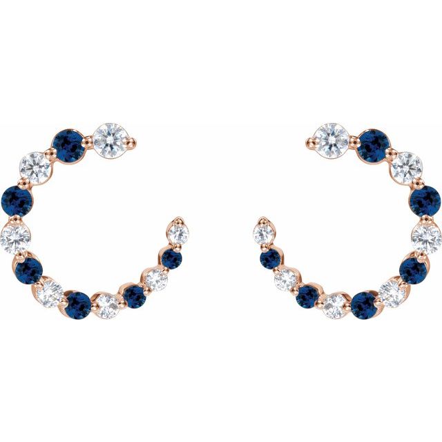 14K Rose Natural Blue Sapphire & 1/3 CTW Natural Diamond Hoop Earrings