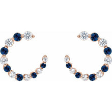 Load image into Gallery viewer, 14K Rose Natural Blue Sapphire &amp; 1/3 CTW Natural Diamond Hoop Earrings
