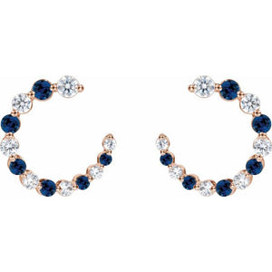 14K Rose Natural Blue Sapphire & 1/3 CTW Natural Diamond Hoop Earrings