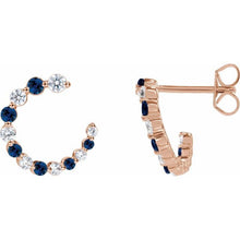 Load image into Gallery viewer, 14K Rose Natural Blue Sapphire &amp; 1/3 CTW Natural Diamond Hoop Earrings
