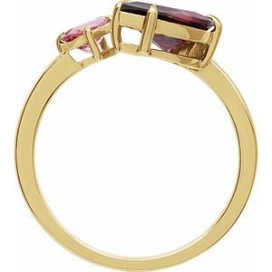 14K Yellow Natural Rhodolite Garnet & Natural Pink Tourmaline Ring