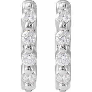 14K White 1/10 CTW Natural Diamond 10.74 mm Hinged Hoop Earrings