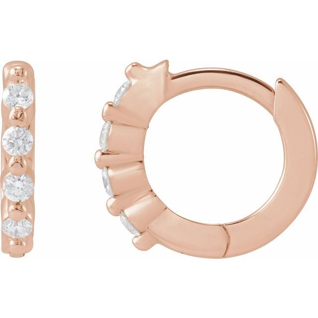 14K Rose 1/10 CTW Natural Diamond 10.74 mm Hinged Hoop Earrings