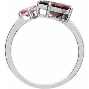 14K White Natural Rhodolite Garnet & Natural Pink Tourmaline Ring