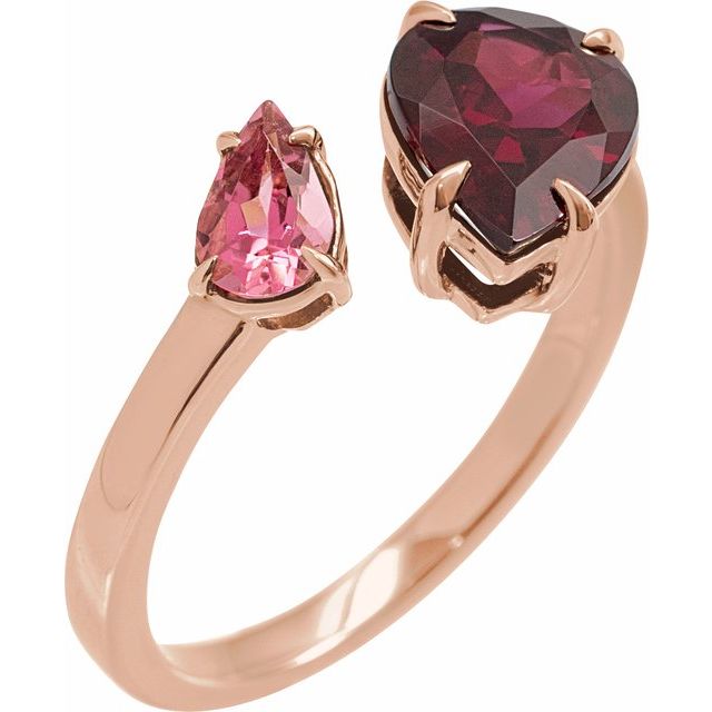 14K Rose Natural Rhodolite Garnet & Natural Pink Tourmaline Ring