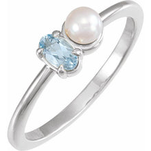 Load image into Gallery viewer, 14K White Natural Aquamarine &amp; Cultured White Akoya Pearl Ring
