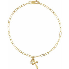 Load image into Gallery viewer, 14K Yellow .03 Natural Diamond Cross Charm 7&quot; Bracelet
