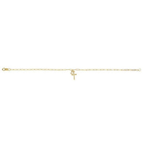 14K Yellow .03 Natural Diamond Cross Charm 7" Bracelet