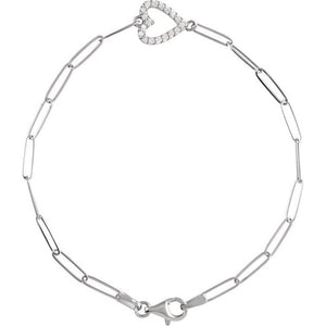 14K White 1/8 CTW Natural Diamond Heart 7" Bracelet