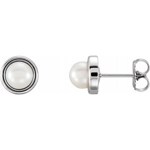 Bezel Set Pearl Studs