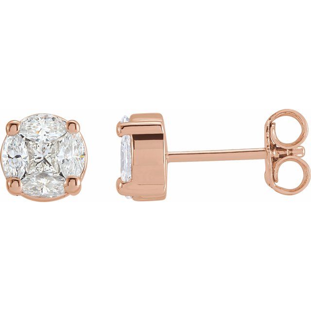 14K Rose 3_4 CTW Natural Diamond Cluster Earrings
