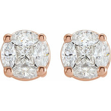 Load image into Gallery viewer, 14K Rose 3_4 CTW Natural Diamond Cluster Earrings
