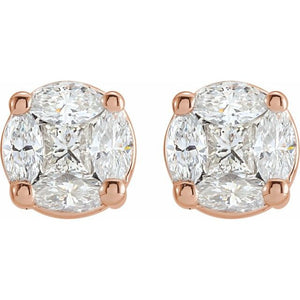 14K Rose 3_4 CTW Natural Diamond Cluster Earrings
