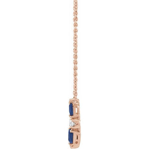 14K Rose Natural Blue Sapphire & 1/10 CTW Natural Diamond Circle 18" Necklace