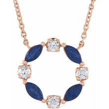 Load image into Gallery viewer, 14K Rose Natural Blue Sapphire &amp; 1/10 CTW Natural Diamond Circle 18&quot; Necklace
