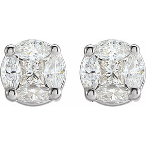 14K White 3_4 CTW Natural Diamond Cluster Earrings