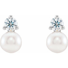 Load image into Gallery viewer, 14K White Cultured White Freshwater Pearl &amp; 1/2 CTW Natural Diamond Earrings
