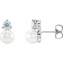 Load image into Gallery viewer, 14K White Cultured White Freshwater Pearl &amp; 1/2 CTW Natural Diamond Earrings

