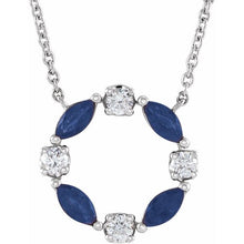 Load image into Gallery viewer, 14K White Natural Blue Sapphire &amp; 1/10 CTW Natural Diamond Circle 18&quot; Necklace
