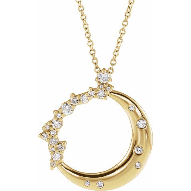 14K Yellow 1/4 CTW Natural Diamond Crescent Moon 16-18" Necklace