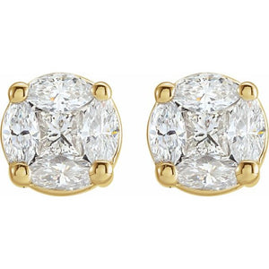14K Yellow 3_4 CTW Natural Diamond Cluster Earrings